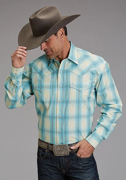 Chemise western Stetson 1929 Aqua Ombré (bleue) pour homme