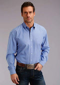 Chemise western Stetson 3868 Oxford Uni (Bleue) pour homme