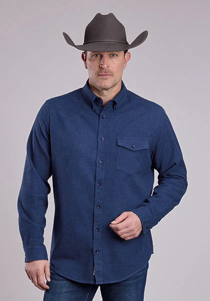 Chemise Western Stetson 2473 en flanelle chinée (marine) pour homme