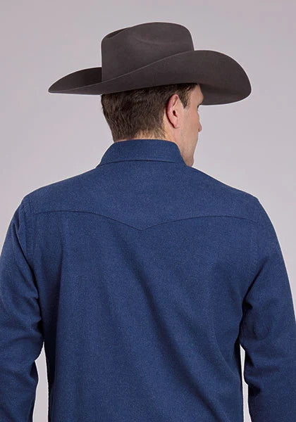 Chemise Western Stetson 2473 en flanelle chinée (marine) pour homme