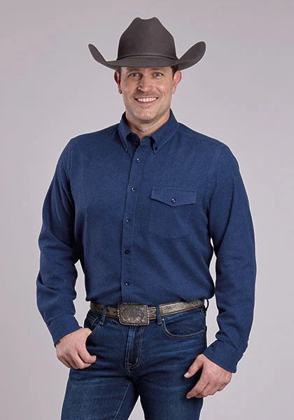 Chemise Western Stetson 2473 en flanelle chinée (marine) pour homme