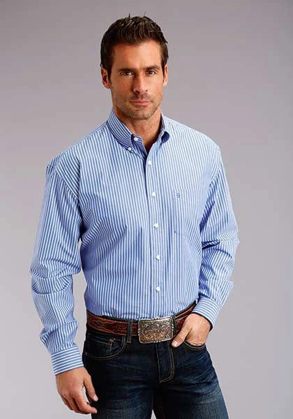 Stetson 0898 Rayures Bonbon Droite (Bleu) - Chemise Western Homme