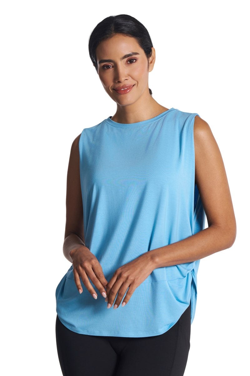 Débardeur de yoga pour femmes, torsion couchée | Bleu arctique