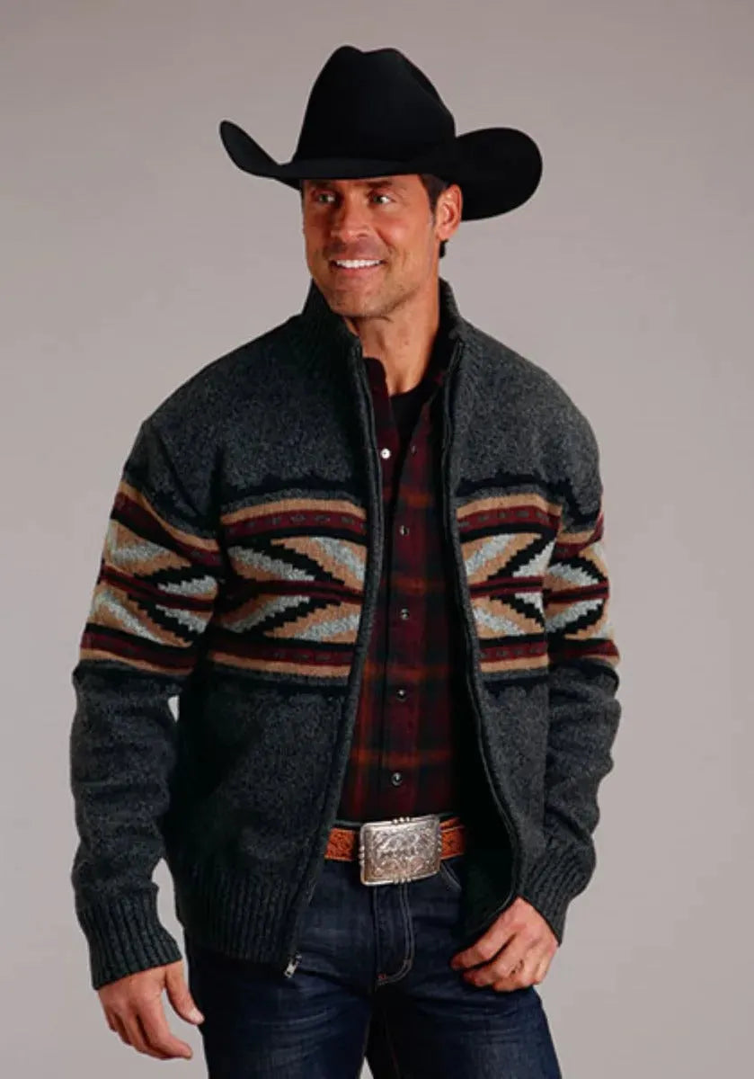 Stetson Arrow Border (Gris) - Pull en Laine Mélangée pour Homme