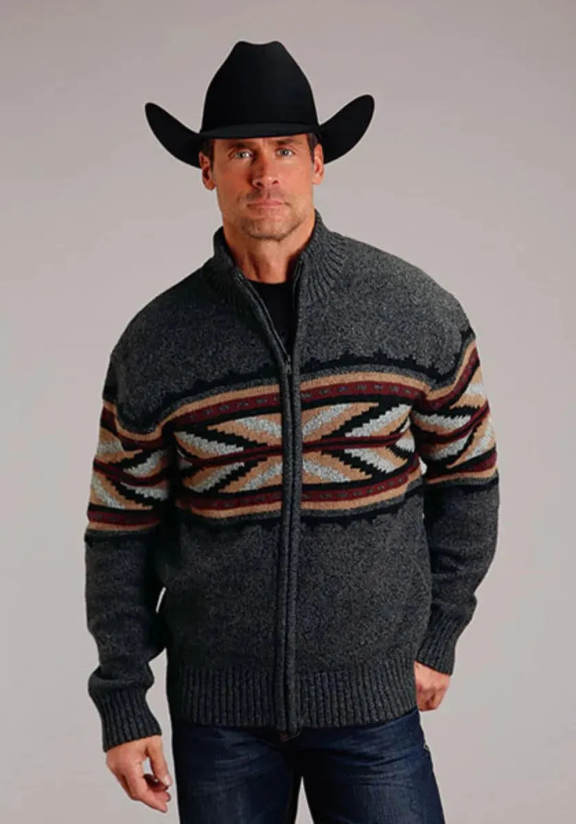 Stetson Arrow Border (Gris) - Pull en Laine Mélangée pour Homme