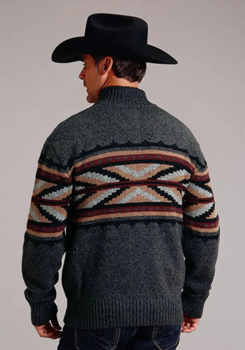 Stetson Arrow Border (Gris) - Pull en Laine Mélangée pour Homme