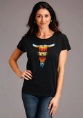 T-Shirt à Manches Courtes Stetson Serape Tête de Mort Longhorn (Gris) pour Femme