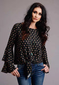 Chemisier femme Stetson 00442 Horse à manches cloches et pois (noir)