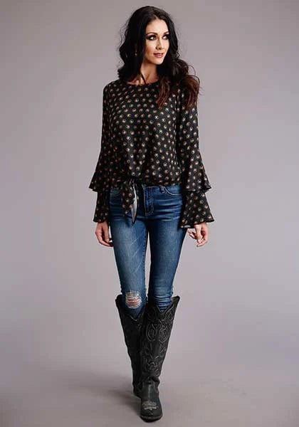 Chemisier femme Stetson 00442 Horse à manches cloches et pois (noir)