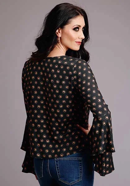 Chemisier femme Stetson 00442 Horse à manches cloches et pois (noir)