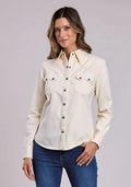 Chemisier en jean pour femme Stetson 2558 à boutons-pression turquoise (crème)