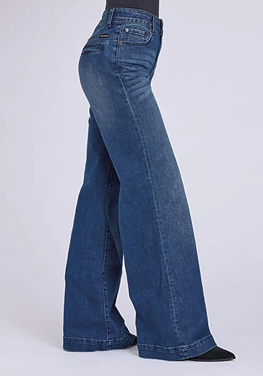 Jean femme Stetson 751 coupe large avec poches passepoilées à l'arrière (denim délavé moyen)