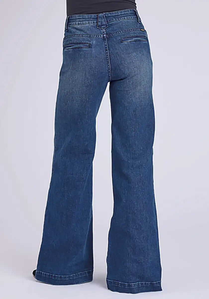 Jean femme Stetson 751 coupe large avec poches passepoilées à l'arrière (denim délavé moyen)