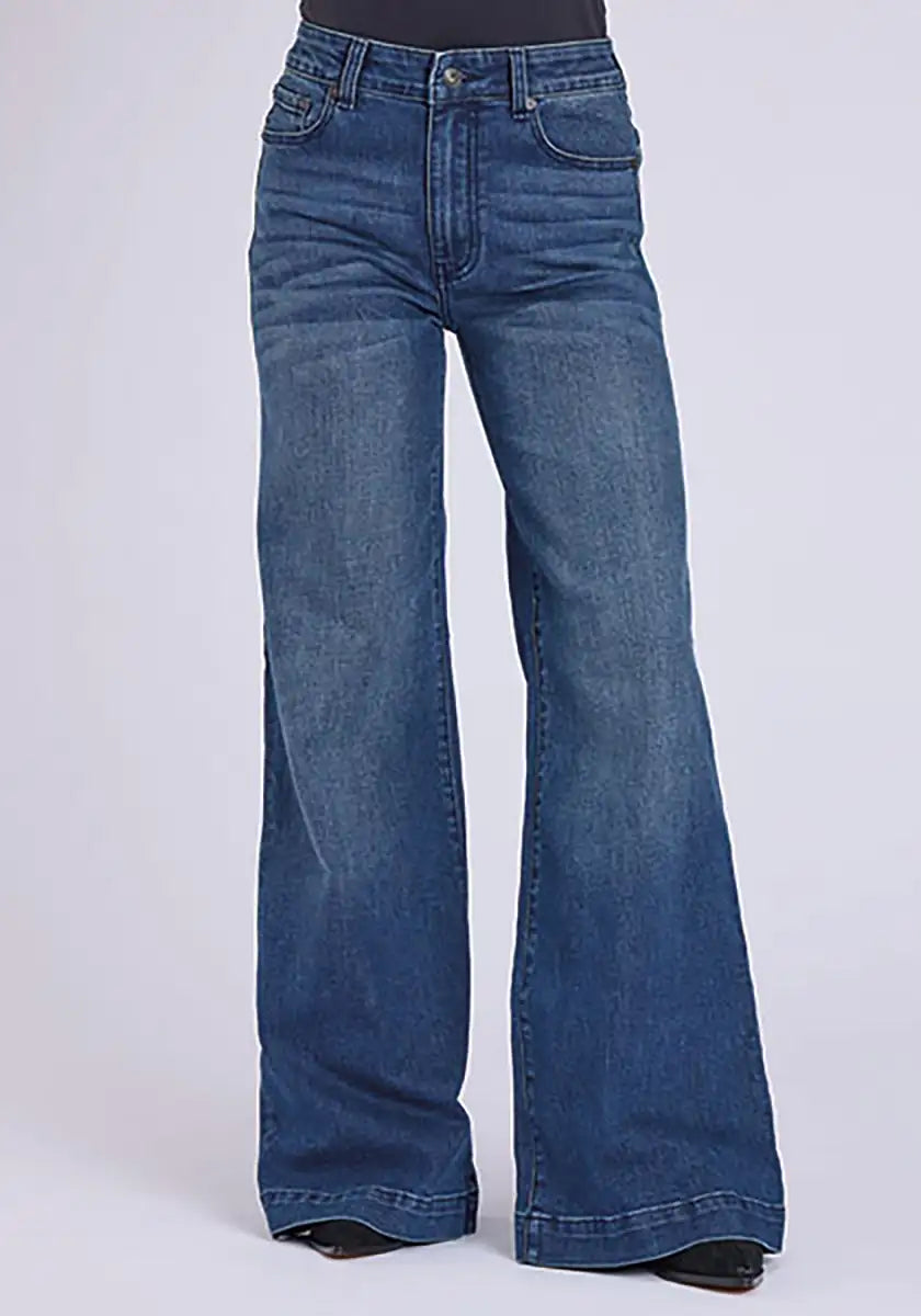 Jean femme Stetson 751 coupe large avec poches passepoilées à l'arrière (denim délavé moyen)