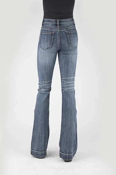 Jean femme Stetson 921, taille haute, coupe évasée, à moustaches (délavage moyen)