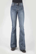 Jean femme Stetson 921, taille haute, coupe évasée, à moustaches (délavage moyen)
