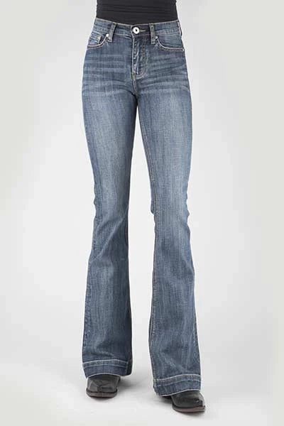 Jean femme Stetson 921, taille haute, coupe évasée, à moustaches (délavage moyen)