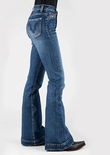 Jean Femme Stetson 921 Taille Haute Coupe Évasée Poche Navy (Délavé Foncé)