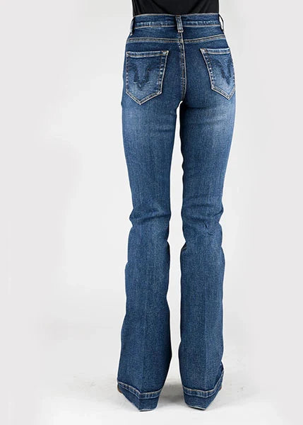 Jean Femme Stetson 921 Taille Haute Coupe Évasée Poche Navy (Délavé Foncé)
