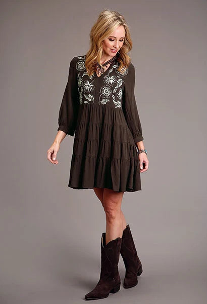 Robe femme Stetson 1911 en sergé brodé (marron)