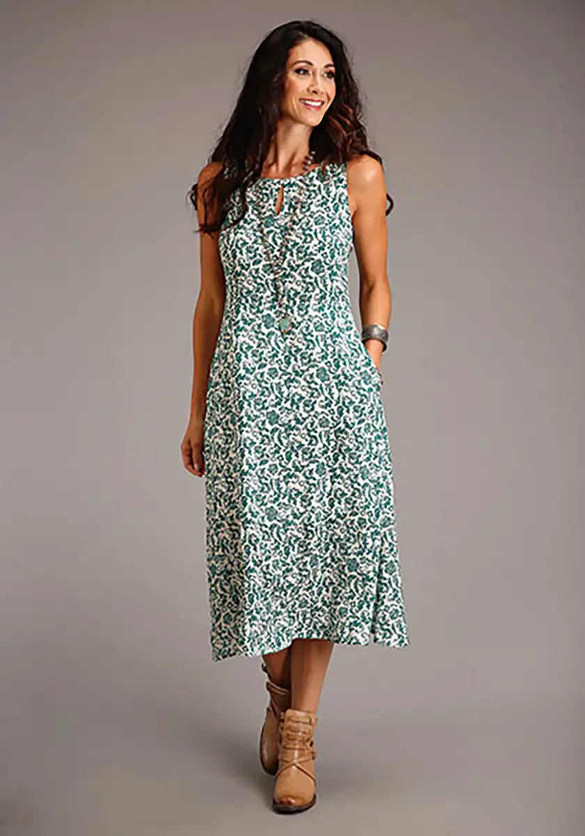 Robe longue sans manches à motif floral Stetson (Jade) pour femme