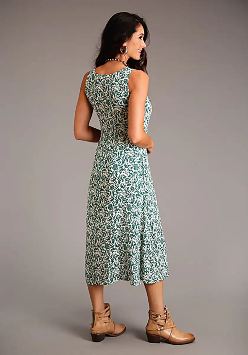 Robe longue sans manches à motif floral Stetson (Jade) pour femme