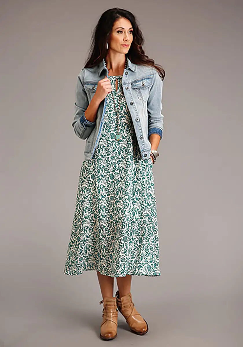 Robe longue sans manches à motif floral Stetson (Jade) pour femme