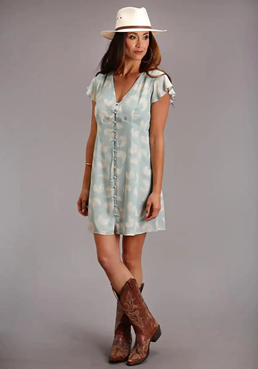 Robe à plumes décolleté en V Stetson (Bleu clair) - Robe pour femmes