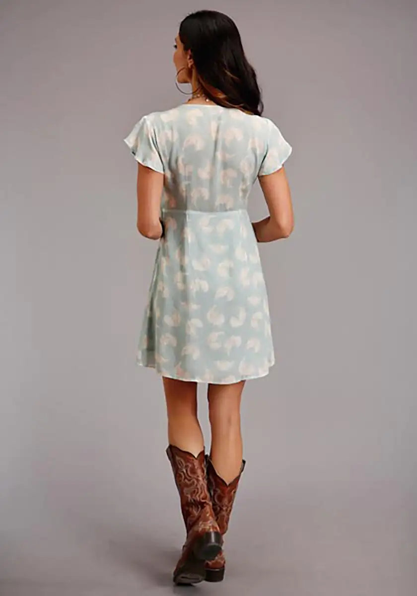 Robe à plumes décolleté en V Stetson (Bleu clair) - Robe pour femmes
