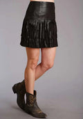 Jupe en cuir à franges Stetson Fringe Lamb (Noir) - Femme