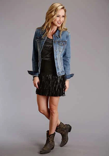 Jupe en cuir à franges Stetson Fringe Lamb (Noir) - Femme