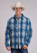 Chemise-veste en laine à carreaux Stetson 2 poches (bleu) pour homme