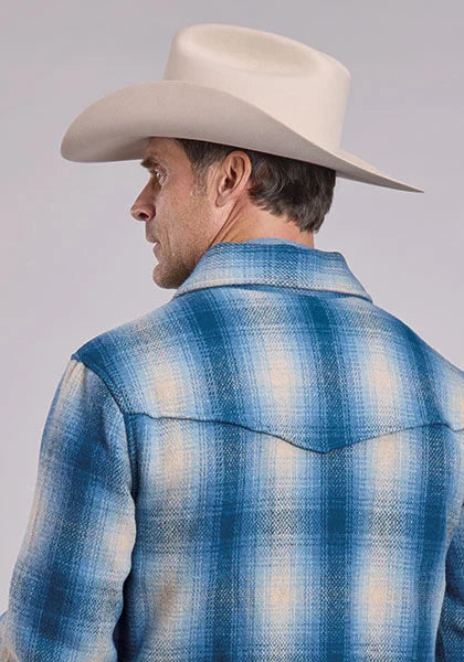 Chemise-veste en laine à carreaux Stetson 2 poches (bleu) pour homme