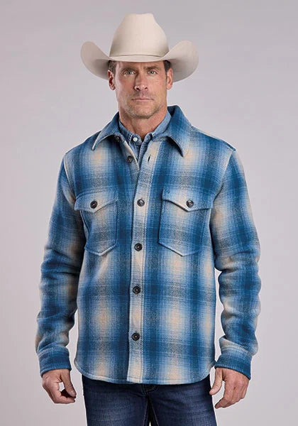 Chemise-veste en laine à carreaux Stetson 2 poches (bleu) pour homme