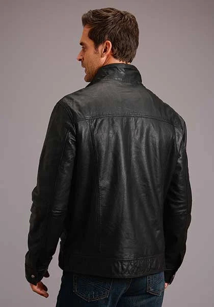Stetson Novelty Blouson en cuir lisse uni (Noir) - Blouson en cuir pour homme
