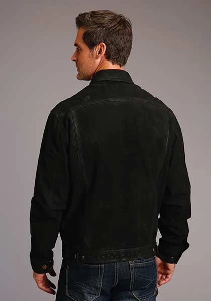 Blouson en cuir Stetson Novelty vieilli uni (noir) pour homme