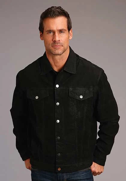 Blouson en cuir Stetson Novelty vieilli uni (noir) pour homme