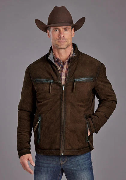 Blouson en cuir pour homme Stetson Novelty Solid Smoother Brunt (marron)