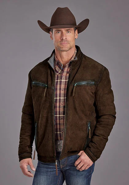 Blouson en cuir pour homme Stetson Novelty Solid Smoother Brunt (marron)