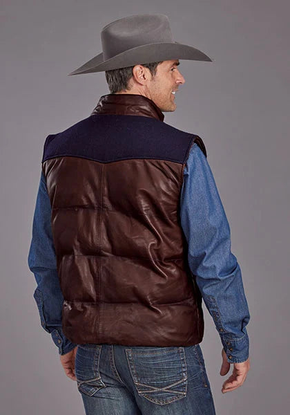 Gilet en Cuir Matelassé Stetson Smoothed Brunish (Marron) pour Homme