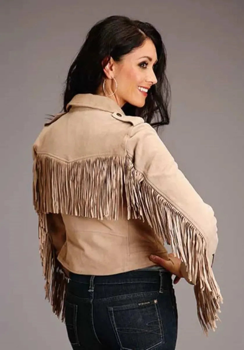 Veste de motard Stetson en daim à franges (Tannin) - Veste de moto en daim pour femme