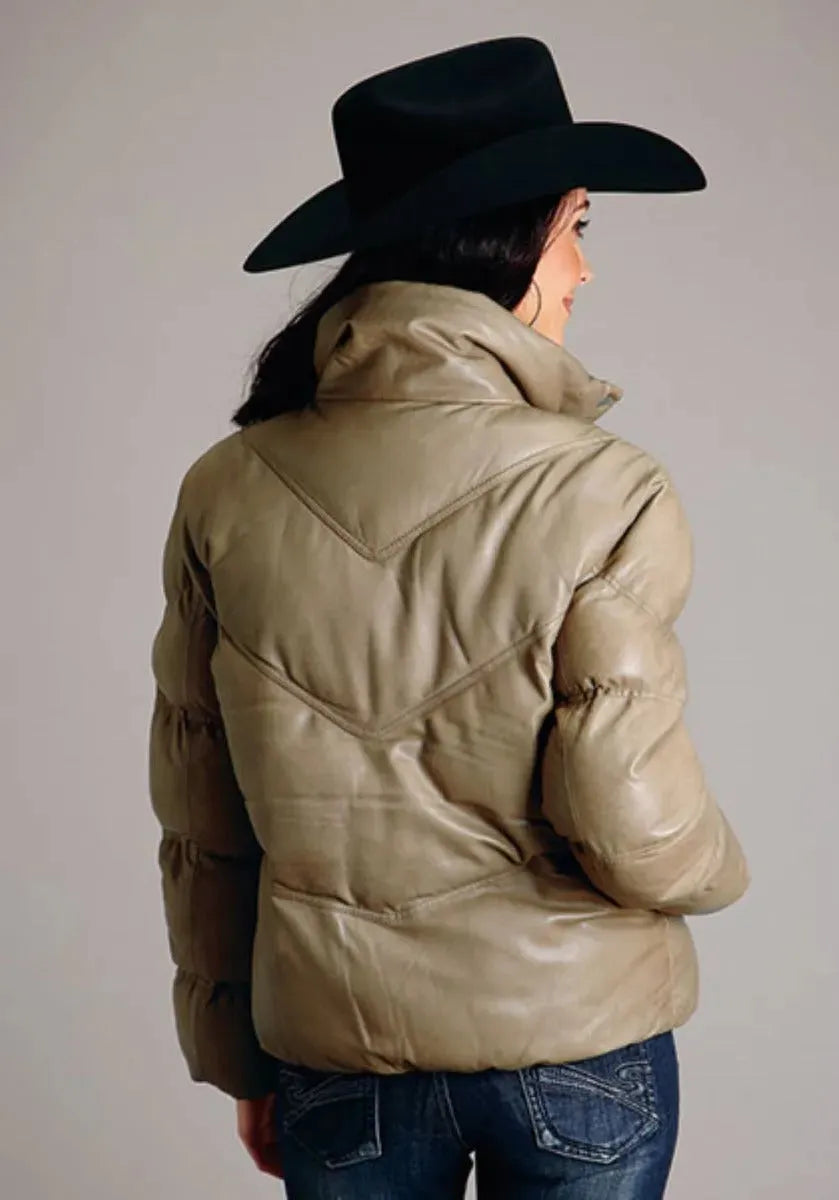 Blouson en cuir matelassé Stetson Chevron (Marron) - Femme
