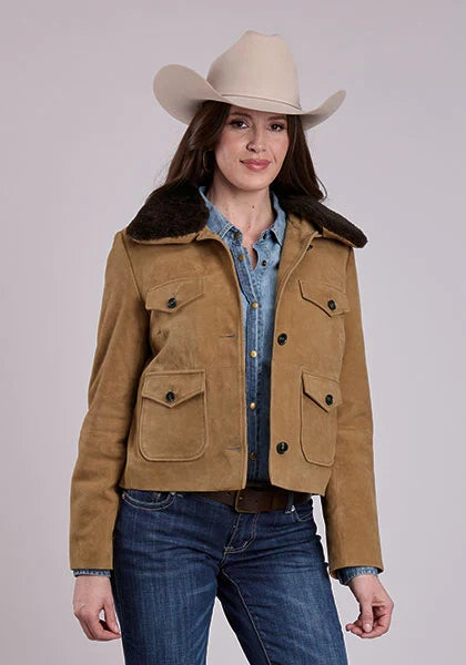 Veste en cuir suédé courte boutonnée Stetson (Chestnut) - Femme