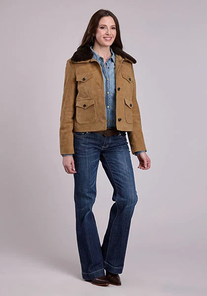 Veste en cuir suédé courte boutonnée Stetson (Chestnut) - Femme