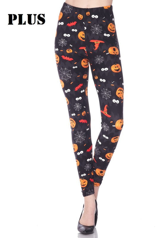 Legging grande taille motif citrouilles et toiles d'araignée d'Halloween