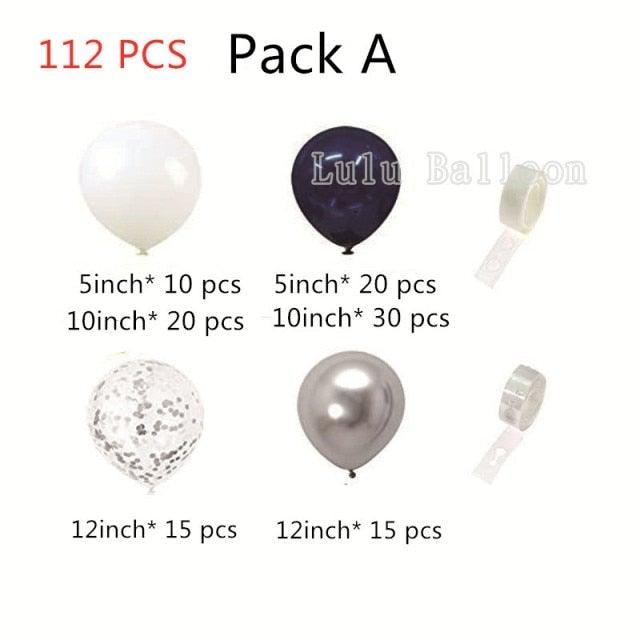 112/152 ballons de fête blanc et argent, Kit guirlande bleu marine, décoration de mariage et d'anniversaire, ballons de mariée pour mariages, anniversaires et anniversaires de garçons au design moderne, luxueux et élégant