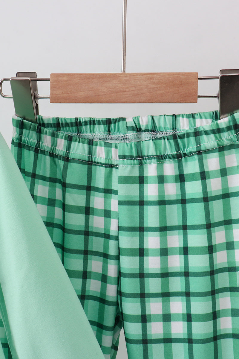 Ensemble pantalon vichy volanté brodé « Green parade »