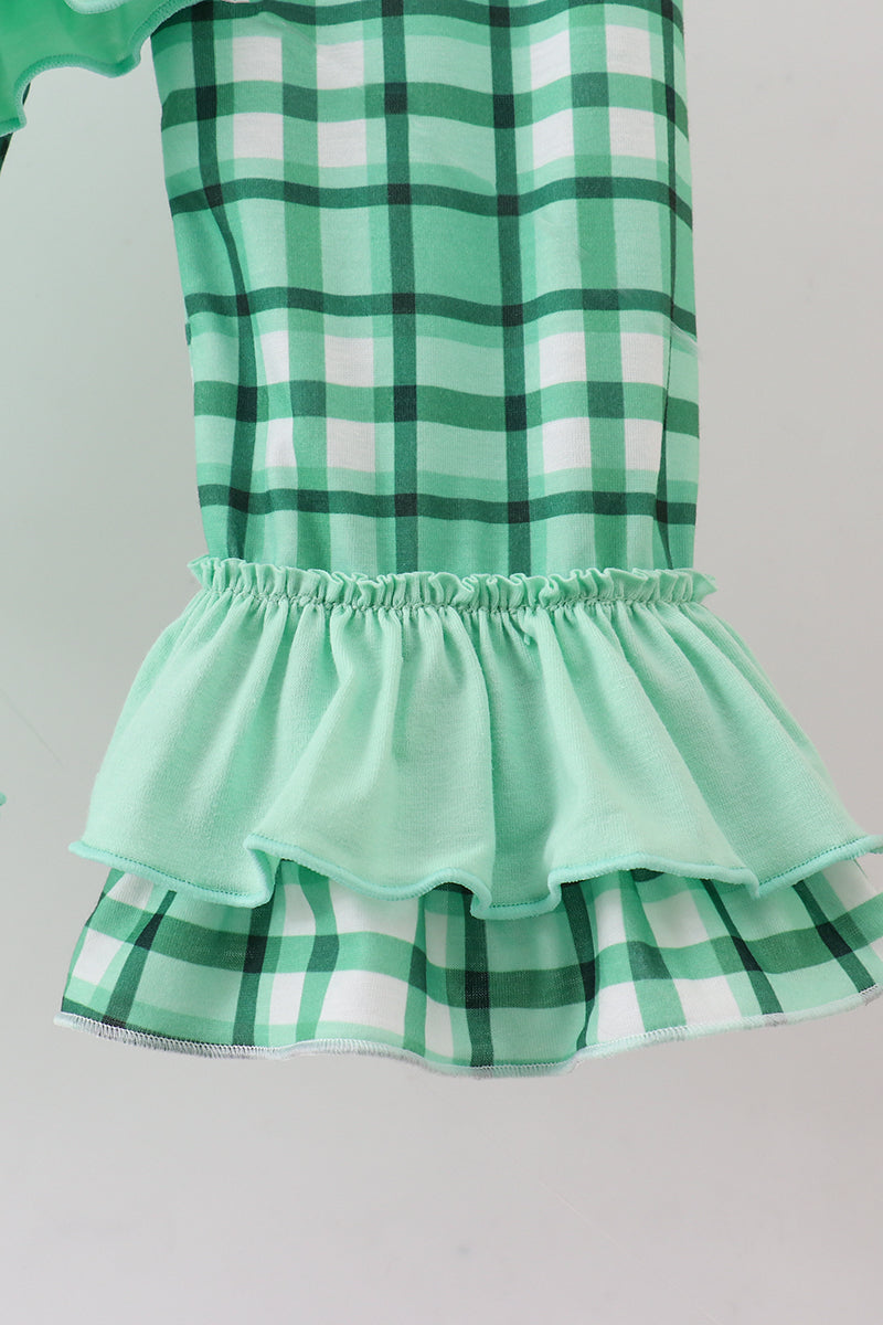 Ensemble pantalon vichy volanté brodé « Green parade »