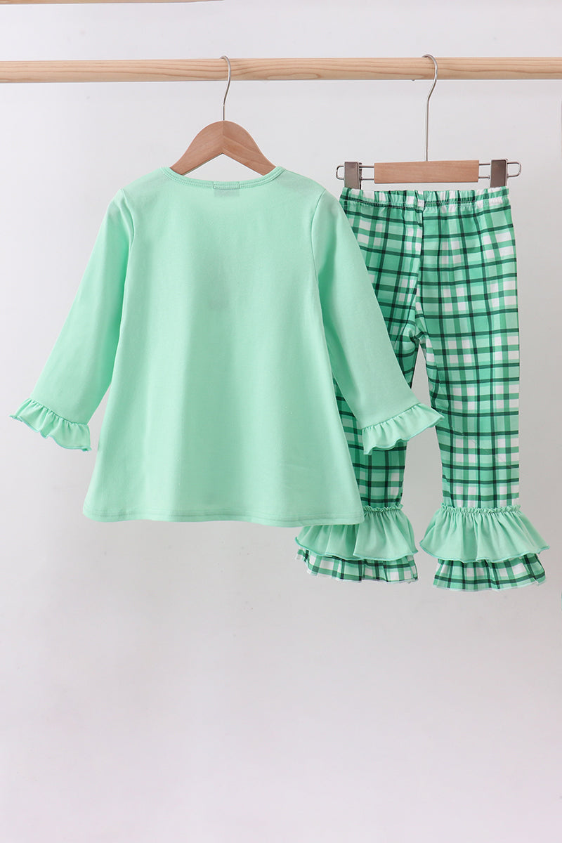Ensemble pantalon vichy volanté brodé « Green parade »