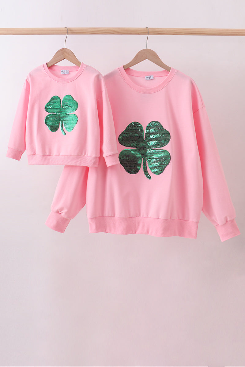 Haut maman et moi trèfle rose à paillettes